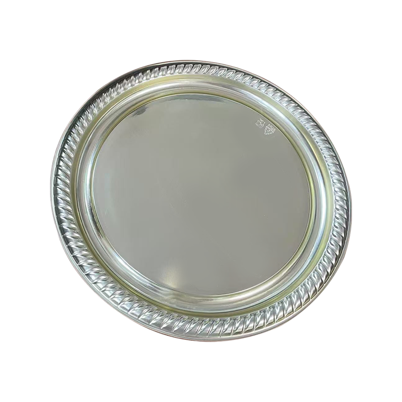 Silbernes rundes Tablett mit fächerförmigem Rand