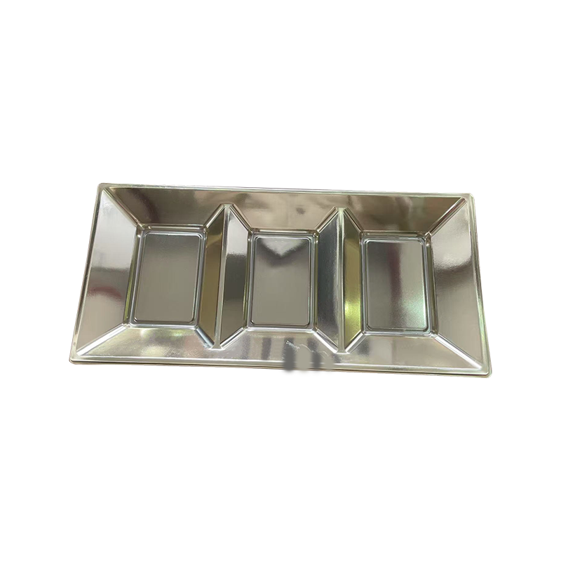 Silbernes Snacktablett aus Kunststoff mit 3 Gittern