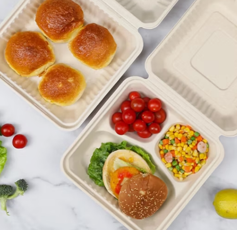 Direkt ab Werk, individuell bedruckte Einweg-Bento-Lunchbox, biologisch abbaubare Maisstärke-Split-Verpackung aus Maisstärke 